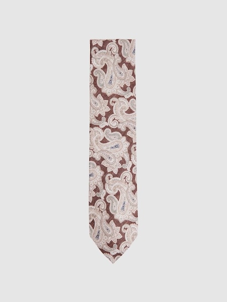Silk Paisley Print Tie in Tobacco/Oatmeal (N74409) | £68