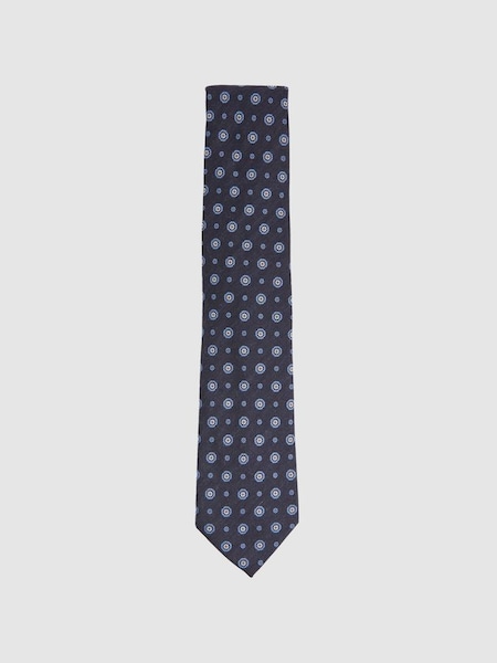 Cotton Silk Medallion Design Tie in Navy (N74412) | £58