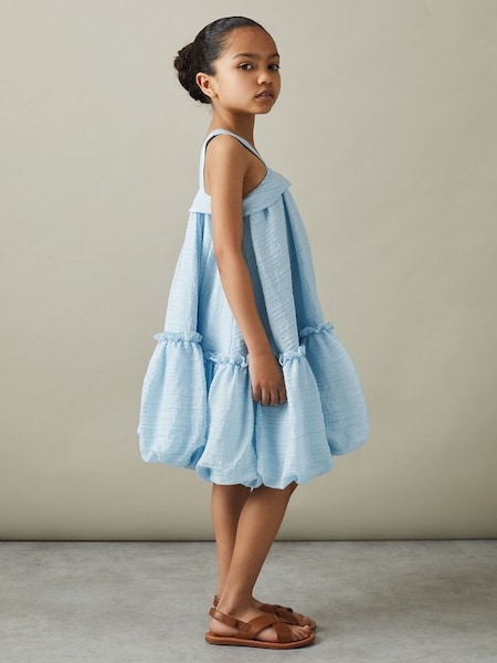 Junior Seersucker Bubble Hem Dress in Blue (N74416) | £70