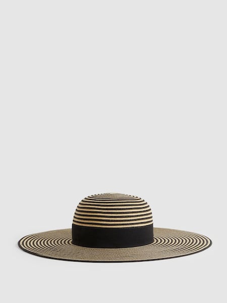 Paper Straw Wide Brim Hat in Black/Neutral (N74791) | £78