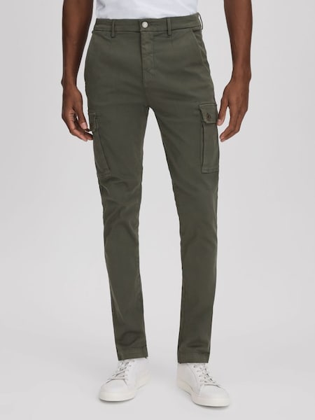 Replay Slim Fit Cargo Trousers in Military Green (N74813) | £200