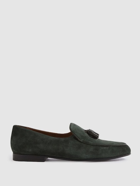 Suede Slip-On Belgian Loafers in Forest Green (N74864) | £178