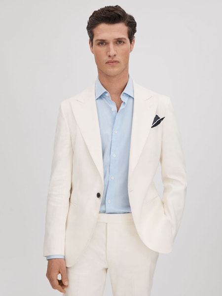 Linen Blend Single Breasted Blazer in Off White (N75476) | £298