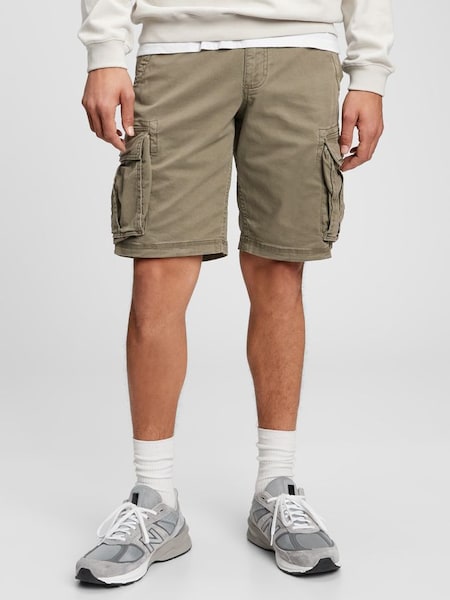 Khaki Green Cotton Twill Cargo Shorts (N78287) | £40