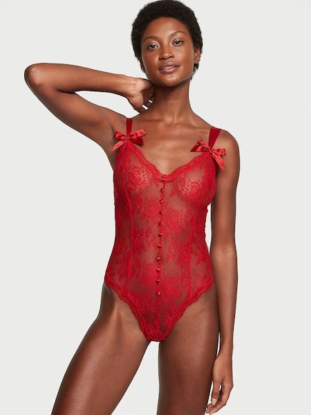 Lipstick Red Archive Lace Triangle Bodysuit (N95915) | £85