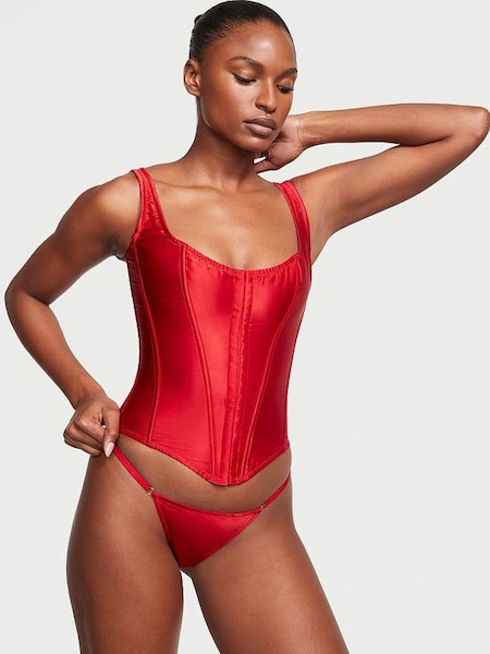 Lipstick Red Archive Satin Corset and Knicker Set (N95947) | £85