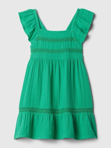 Green Crinkle Cotton and Lace Tiered Dress (3mths-7yrs) (N96474) | £25