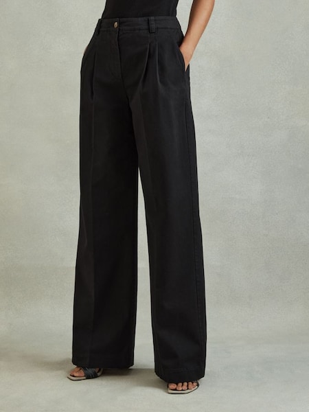 Petite Cotton Blend Wide Leg Trousers in Washed Black (N97247) | £150