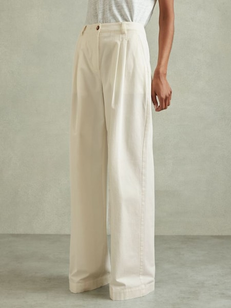 Petite Cotton Blend Wide Leg Trousers in White (N97250) | £150