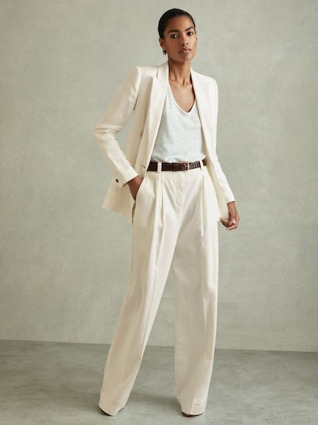 Cotton Blend Wide Leg Trousers in White (N97273) | £150