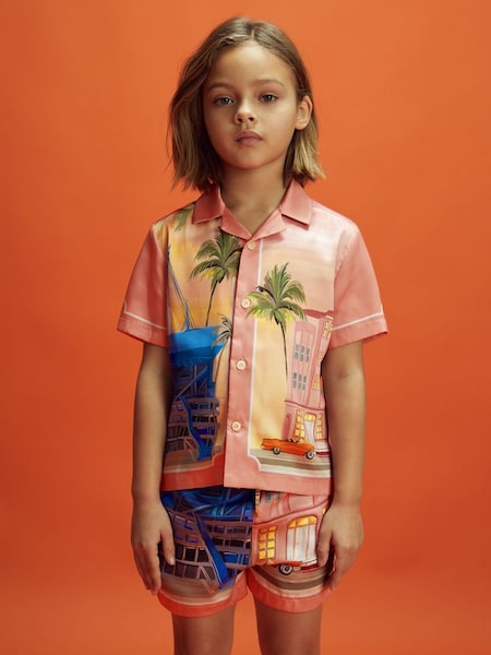 Junior McLaren F1 Miami Cuban Collar Shirt in Pink Multi (N97349) | £44