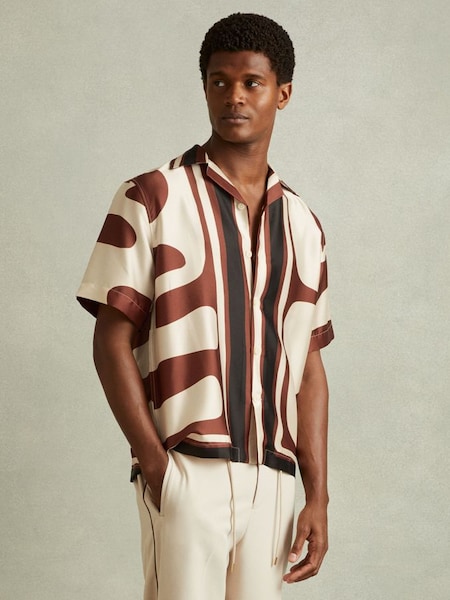 Tom Rust/Navy Relaxed Printed Cuban Collar Shirt (N97378) | £128