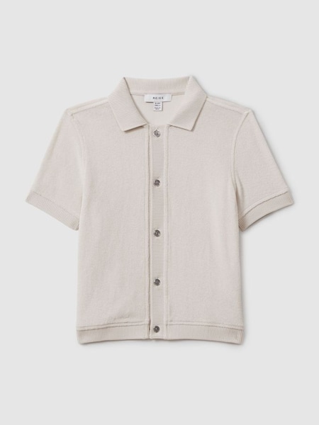 Towelling Cuban Collar Shirt in Off White (N98054) | £42