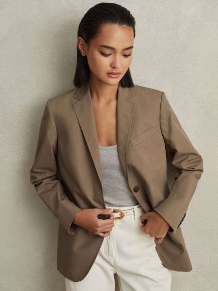 Single Breasted Cotton Blazer in Taupe (N98056) | £250