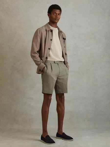 Cotton Blend Adjuster Shorts in Sage (N98192) | £98