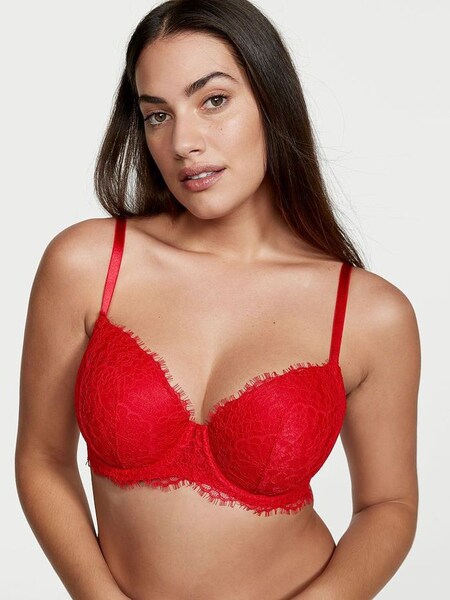 Lipstick Red Lace Lightly Lined Demi Bra (P20297) | £49