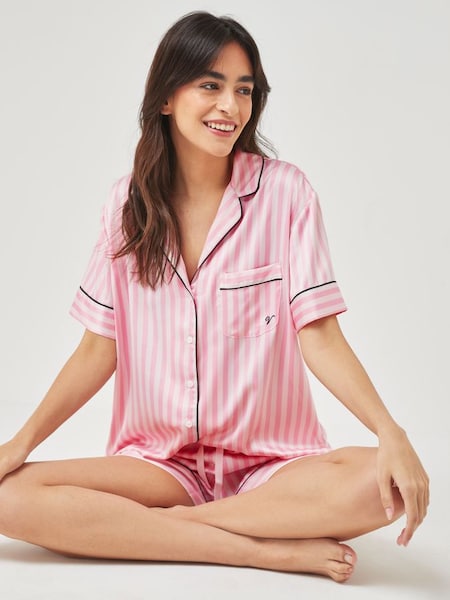 Pink Iconic Stripe Satin Stripe Short Pyjamas (P20345) | £65