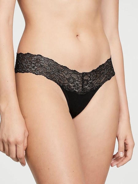 Black  Posey Lace Waist Thong Knickers (P22497) | £9