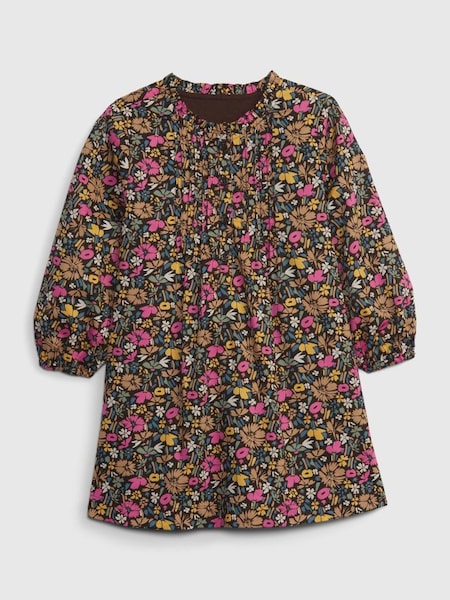 Brown Floral Long Sleeve Round Neck Dress (P22511) | £30
