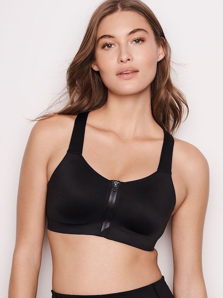 Black Smooth Front Fastening Wired High Impact Sports Bra (P23529) | £45