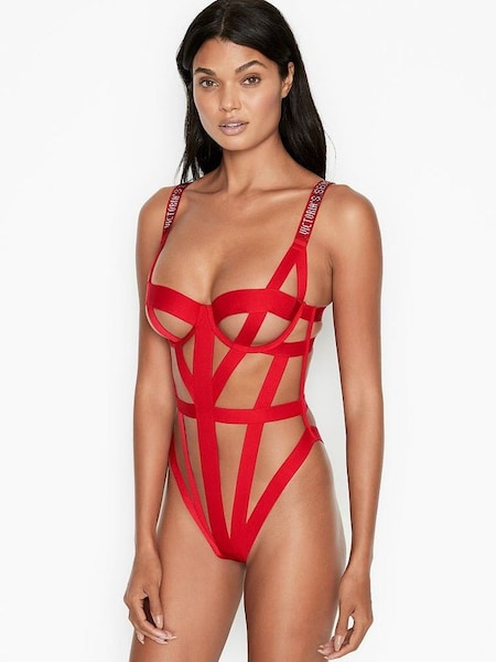 Lipstick Red Strappy Unlined Bodysuit (P25735) | £105