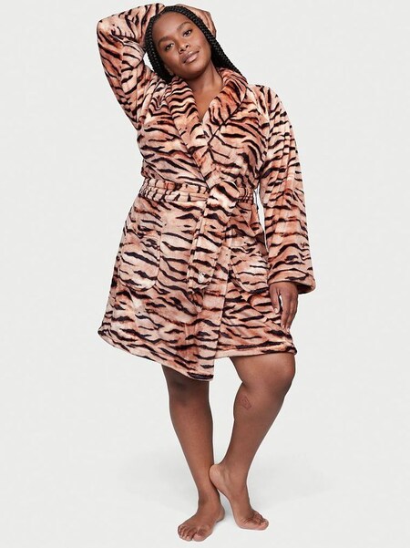 Champagne Brown Tiger Cosy Short Dressing Gown (P27656) | £24