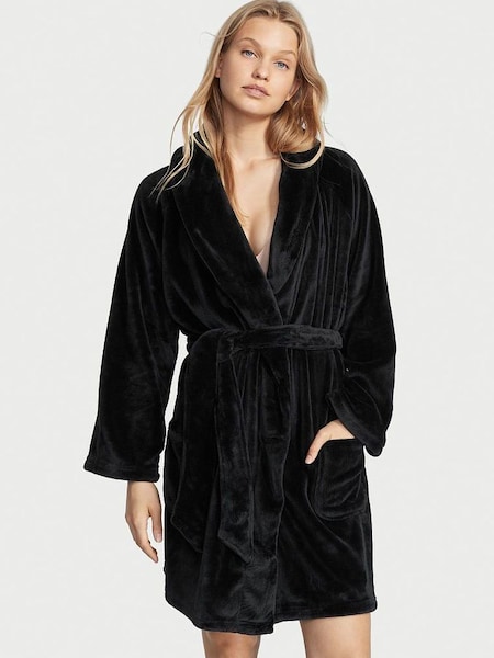 Black Embossed Logo Cosy Short Dressing Gown (P27658) | £49