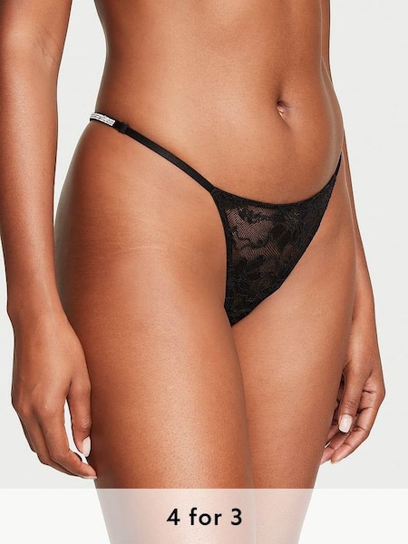 Black Lace G String Shine Strap Knickers (P28903) | £20
