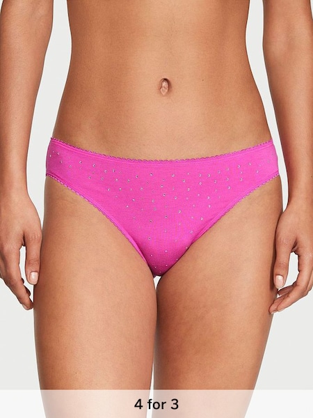 Fuchsia Frenzy Pink Scattered Stones Bikini Stretch Cotton Knickers (P29887) | £9