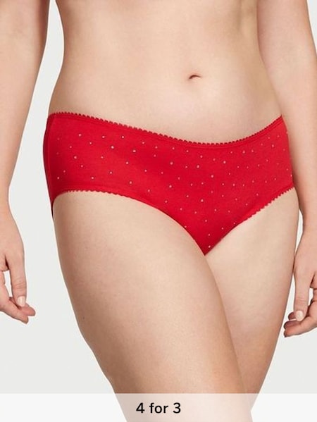 Lipstick Red Scattered Stones Hipster Stretch Cotton Knickers (P29889) | £9