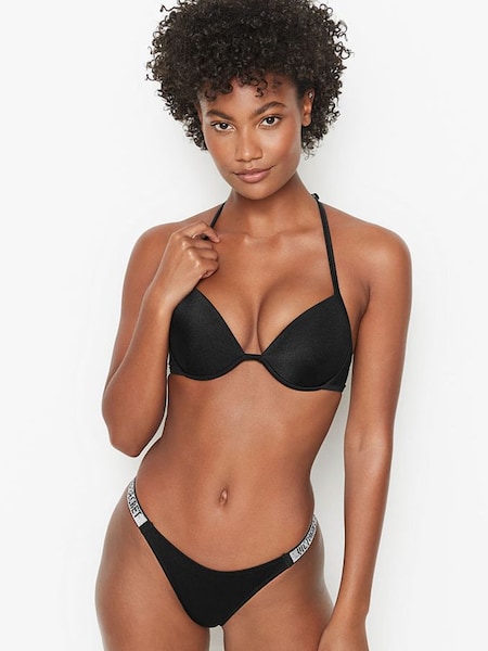 Black Brazilian Shine Strap Swim Bikini Bottom (P31430) | £28