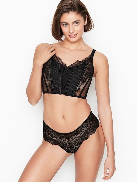 Black Lace Unlined Non Wired Corset Bra Top (P46104) | £29