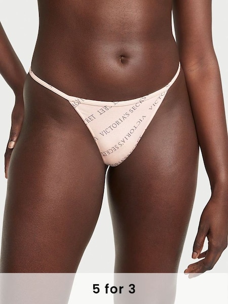 Purest Pink Vs Diagonal Logo Smooth Cotton G String Knickers (P54337) | £9