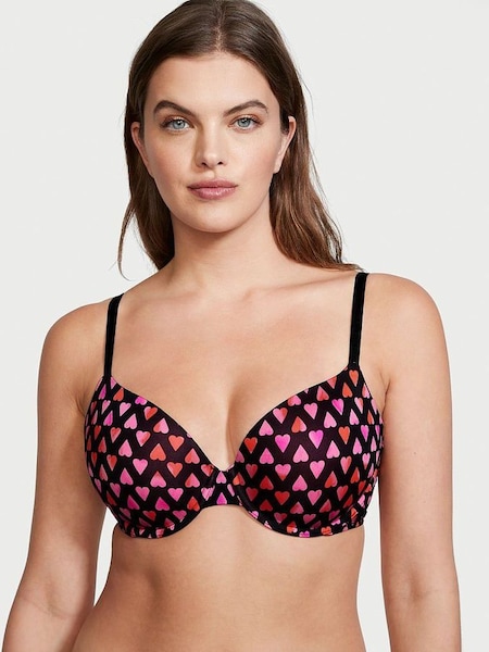 Black Red Heart Smooth Lightly Lined Demi Bra (P54625) | £19