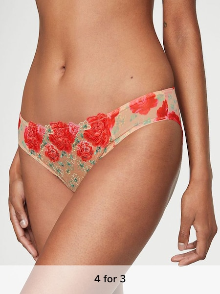 Tomato Red Embroidered Illuminating Blooms Cheeky Knickers (P57386) | £29