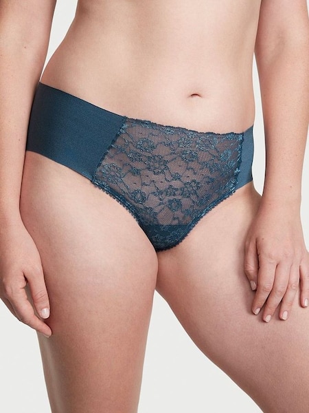 Midnight Sea Blue Silver Posey Lace Cheeky Knickers (P57919) | £6
