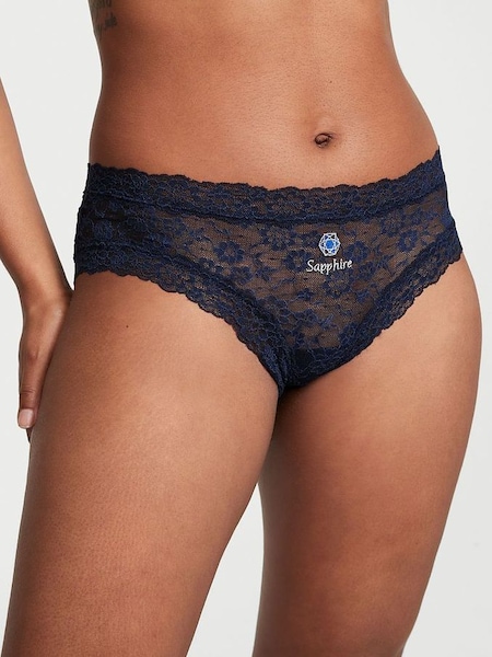 Noir Navy Blue Birthstone Embroidery Cheeky Lace Knickers (P57924) | £14