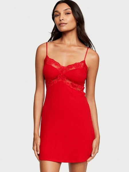 Lipstick Red Modal Ribbed Slip Dress (P57937) | £49