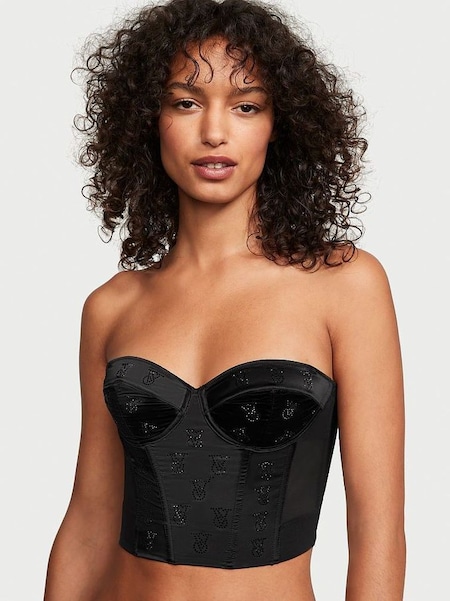 Black Satin Logo Push Up Bra Top (P59137) | £75