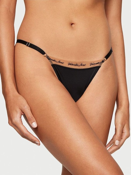 Black Logo Embroidered Thong Icon Thong Knickers (P60161) | £14