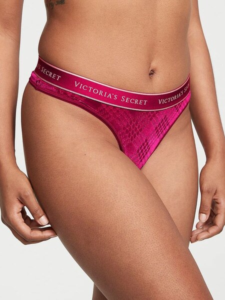 Claret Red Festive Tartan Thong Logo Knickers (P60839) | £9