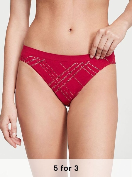 Red Laquer Logo Tartan Smooth Bikini Knickers (P61192) | £9