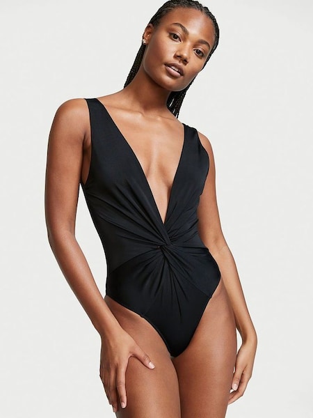 Black V Neck Plunge Open Back Swimsuit (P62282) | £58