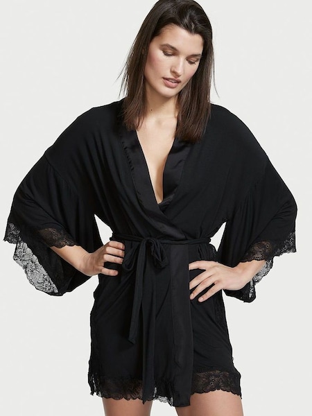 Black Modal Lace Robe (P73359) | £55