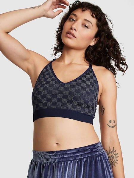 Midnight Navy Checkered Blue Non Wired Lightly Lined Seamless Sports Bra (P75120) | £26