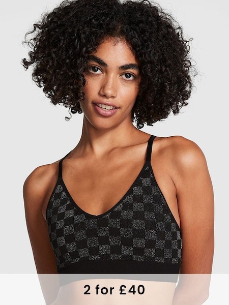 Pure Black Checkered Non Wired Lightly Lined Seamless Sports Bra (P75121) | £26