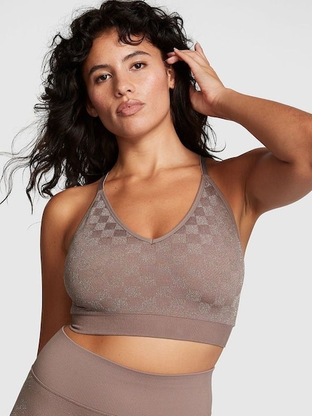 Iced Coffee Checkered Brown Non Wired Lightly Lined Seamless Sports Bra (P75122) | £26