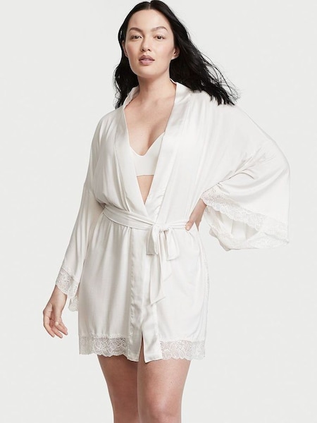 Coconut White Modal Lace Robe (P75398) | £55