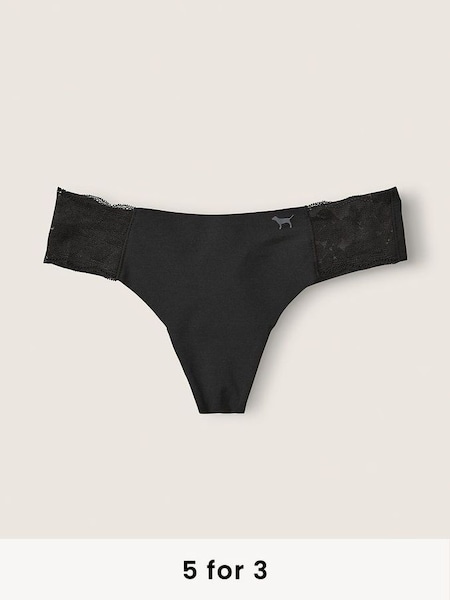 Pure Black Thong Lace Detail No Show Knickers (P77461) | £9
