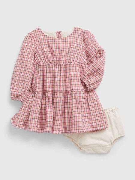 Pink Tartan Long Sleeve Round Neck Baby Dress Set (P79986) | £25